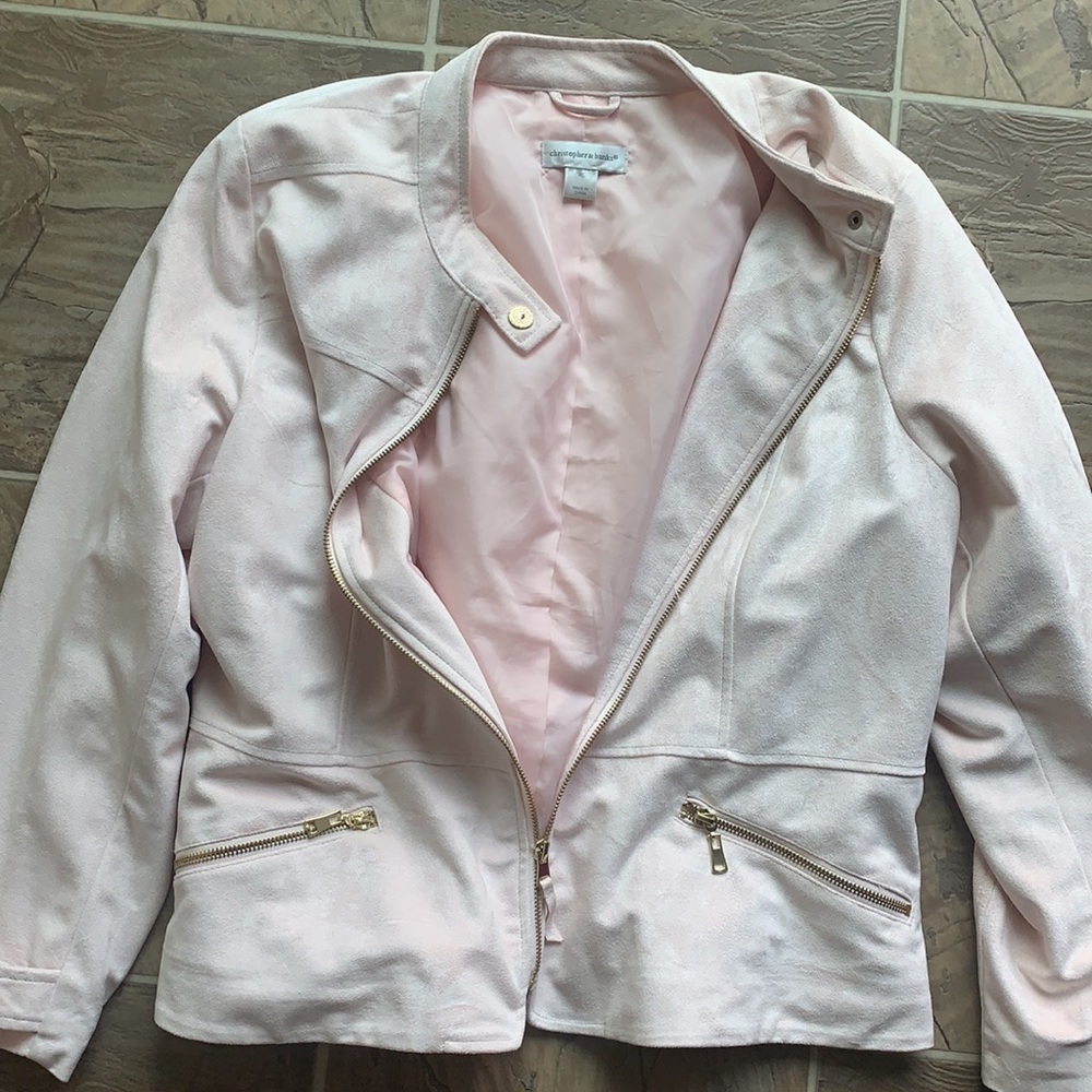 Christopher & Banks Moto Jacket Faux Suede Pale Pink XL - Picture 12 of 13